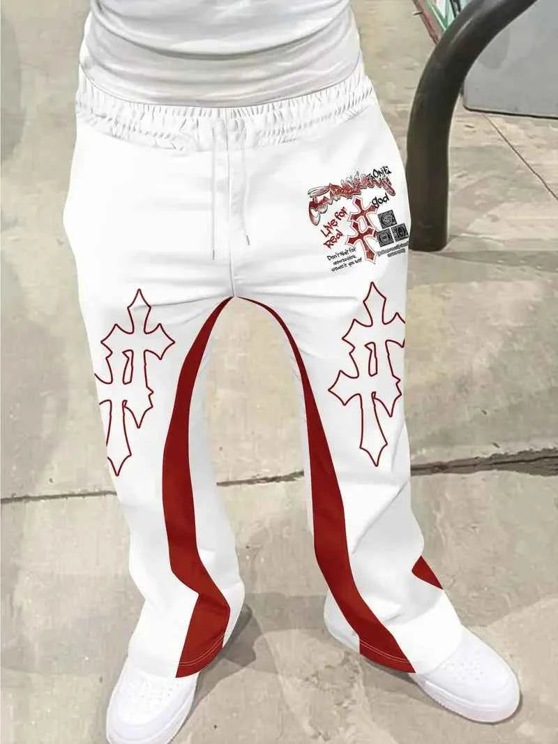 Men's Mixed Print Color Block Flare Sweatpants