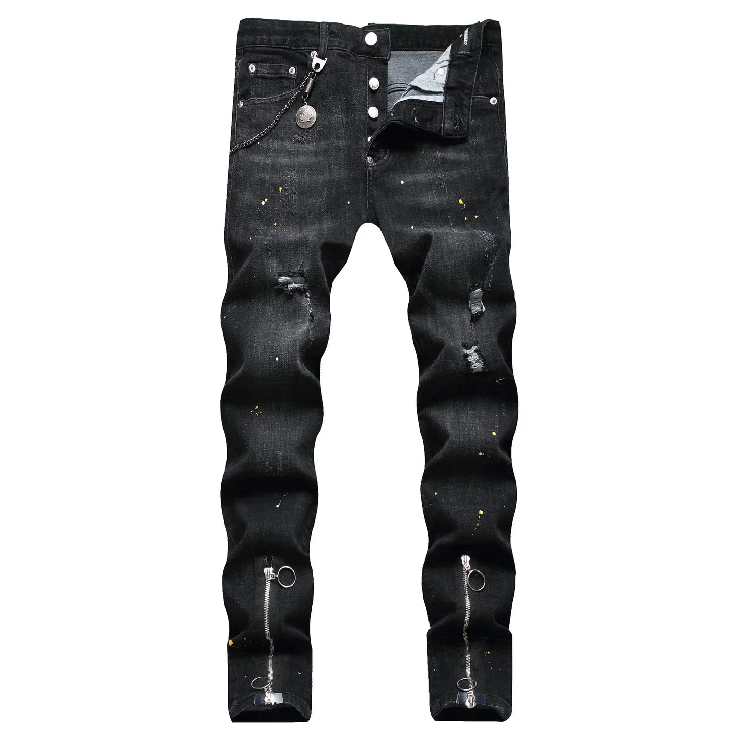 Pantalones vaqueros rotos negros para hombre, estilo italiano de calle, agujeros, pantalones de mezclilla de alta calidad para hombre, corte ajustado, talla 38