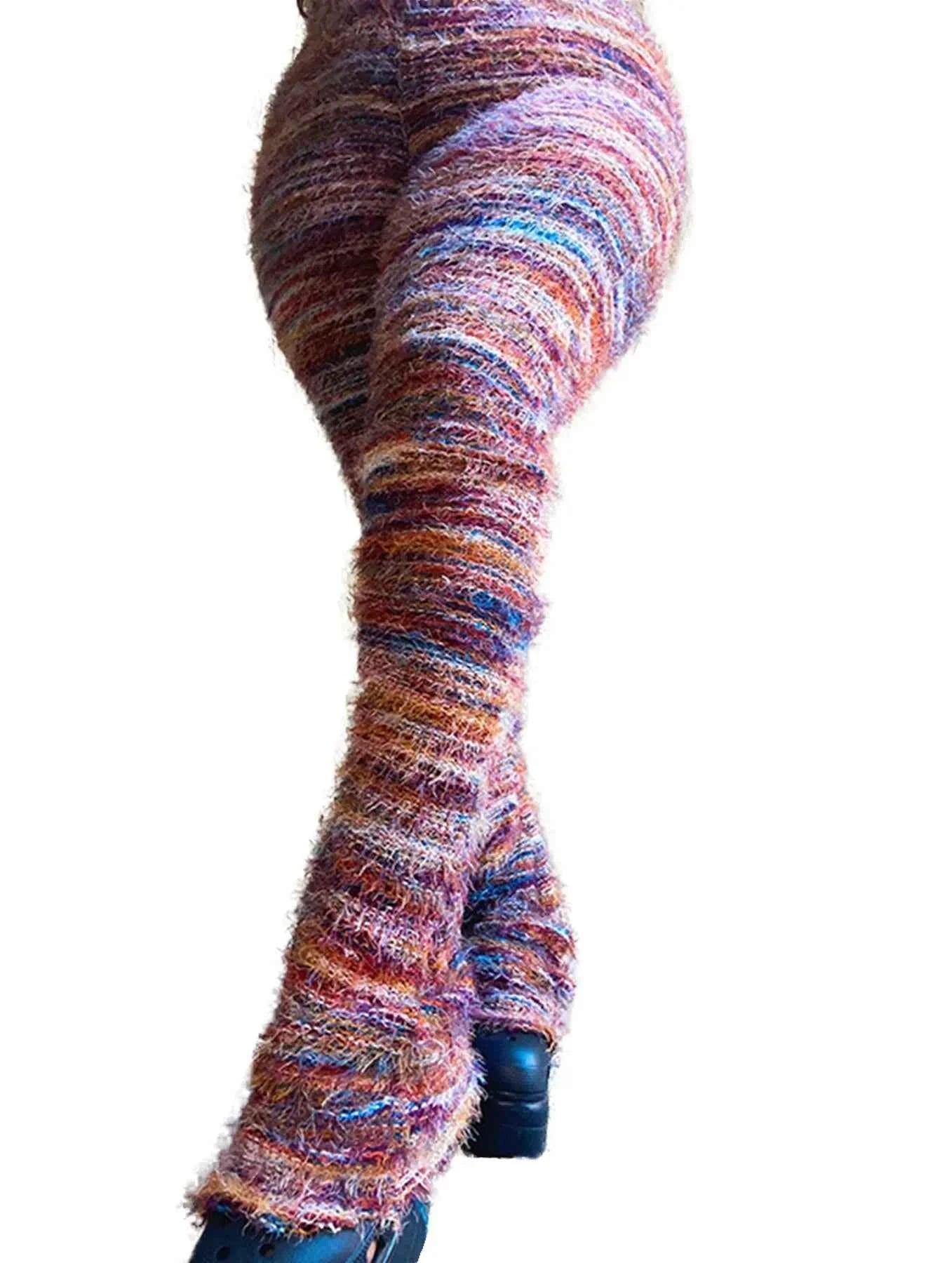 DCDG Plush Flare Leggings (Women’s Patchwork Stripe Stretch Leggings)