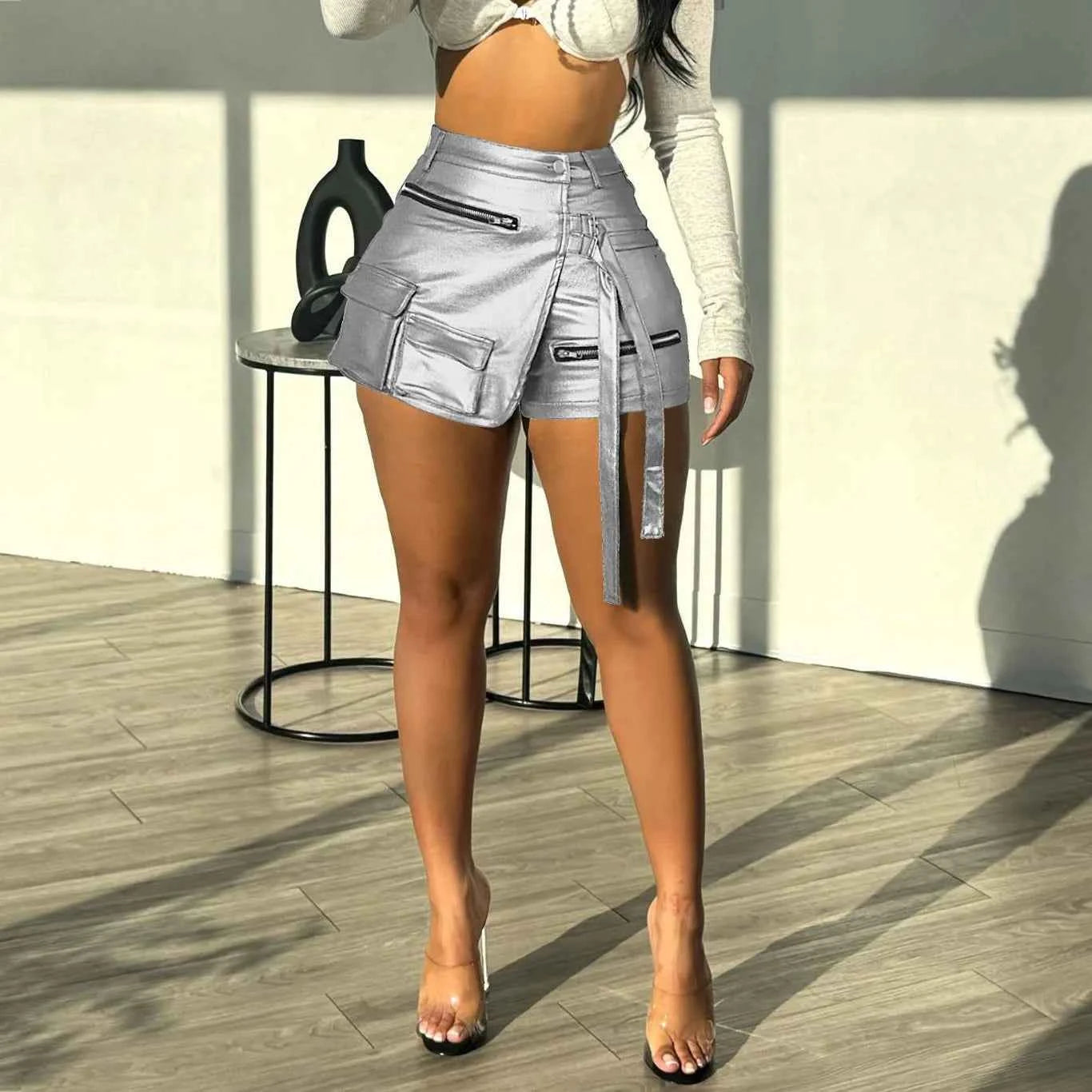 DCDG Luxe Street Cargo Shorts (Women’s High-Waist PU Leather Shorts)