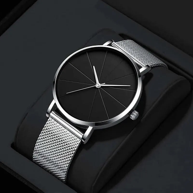 Reloj de Pulsera de Cuarzo para Hombre | Reloj de Negocios con Brazalete de Malla Plateada