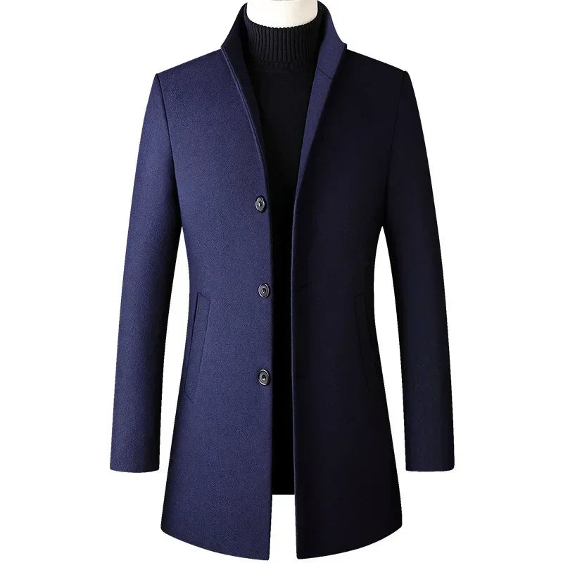 TFETTERS Marca Gabardina Moda Coreana Negocios Casual Cuello Levantado Chaquetas Largas para Hombre 2025 Cortavientos de Otoño Abrigos de Invierno