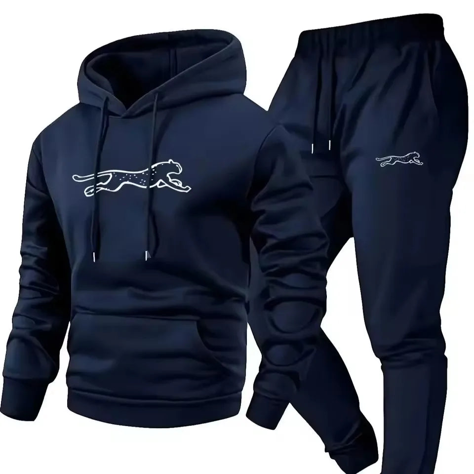 Conjunto de sudadera con capucha y pantalones deportivos para hombre – Ropa urbana informal de manga larga con estampado geométrico