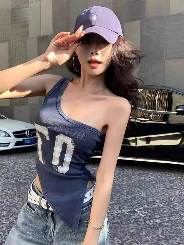 TPC SlantMuse Y2K Camisole™ – Off-Shoulder Letter Print Edition