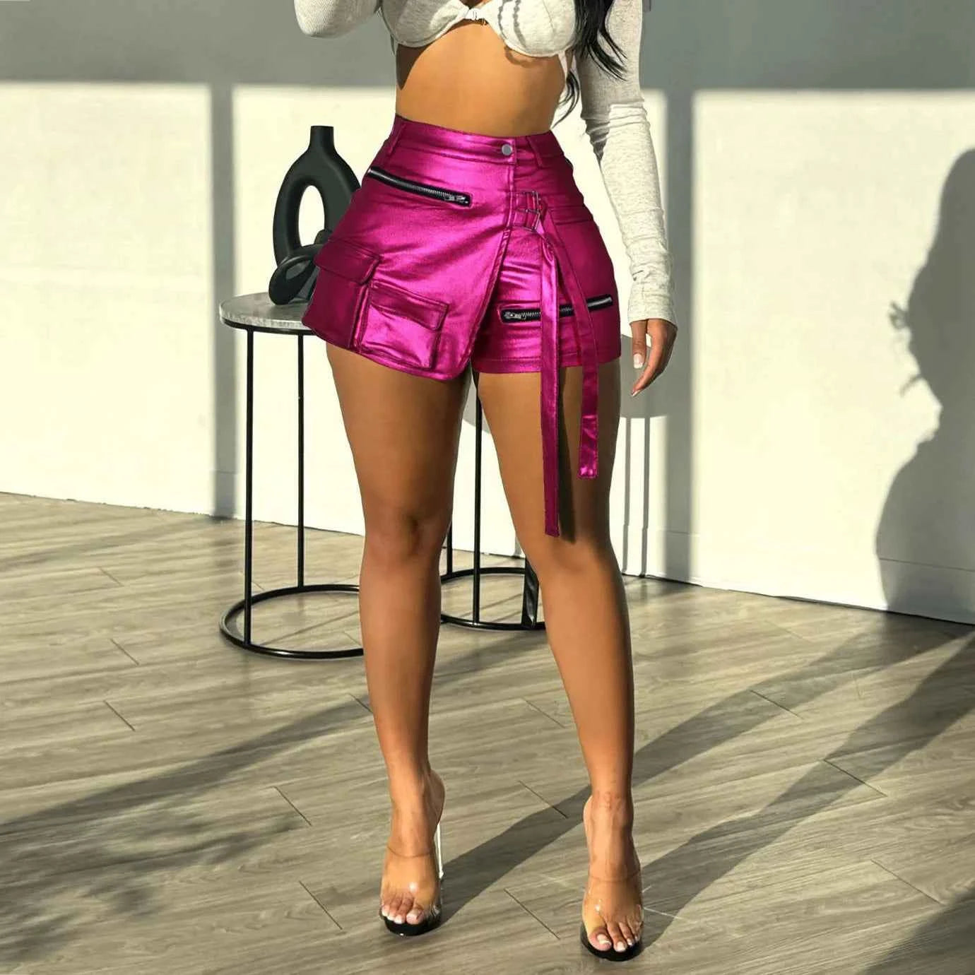 DCDG Luxe Street Cargo Shorts (Women’s High-Waist PU Leather Shorts)