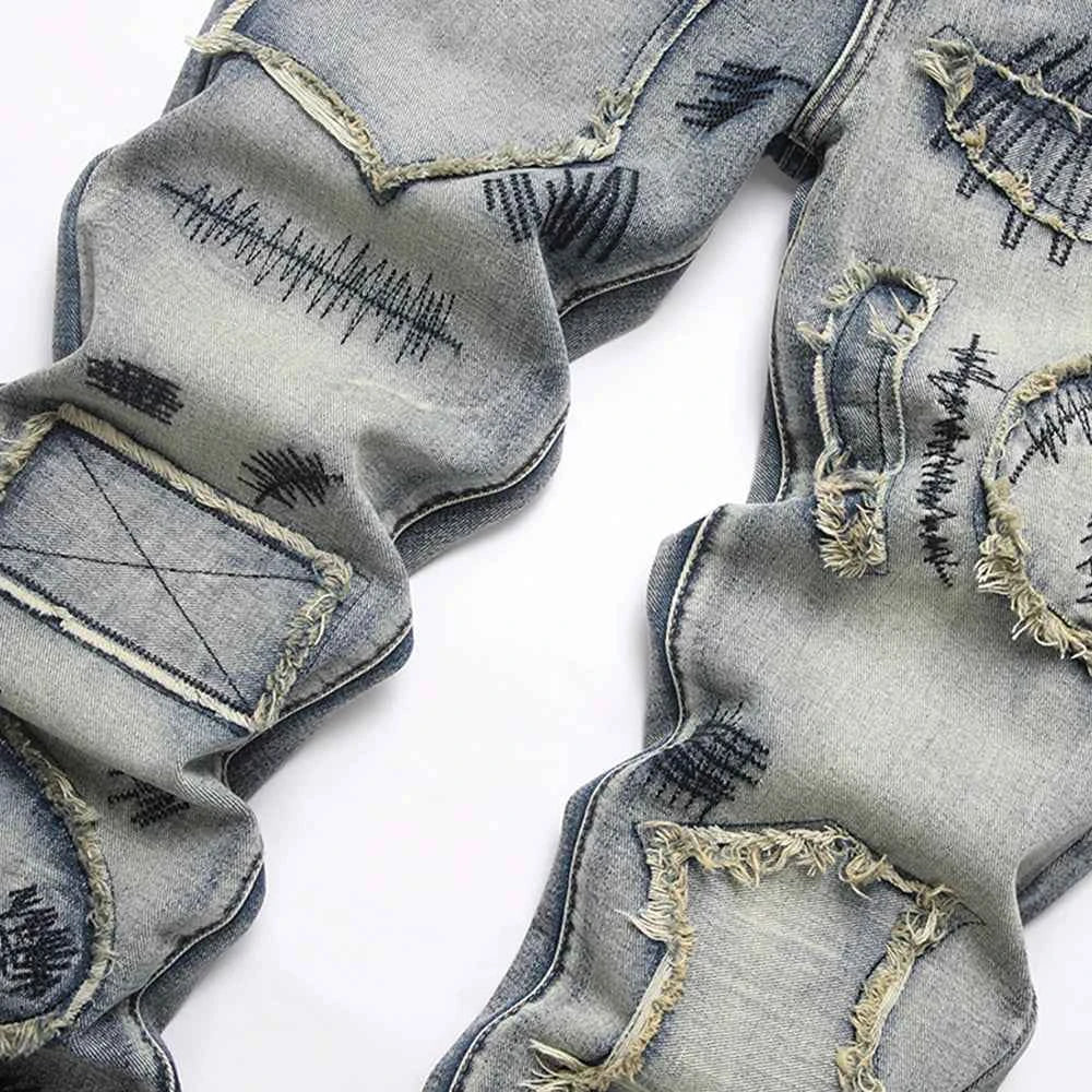 Men’s Patchwork Flare Jeans – Street Bootcut Denim