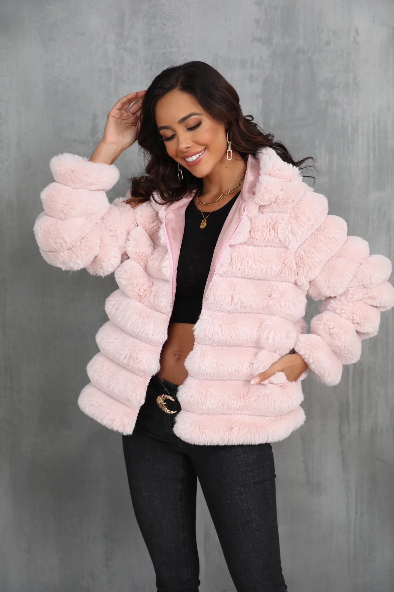 2026 Women’s Hooded Faux Fur Short Coat