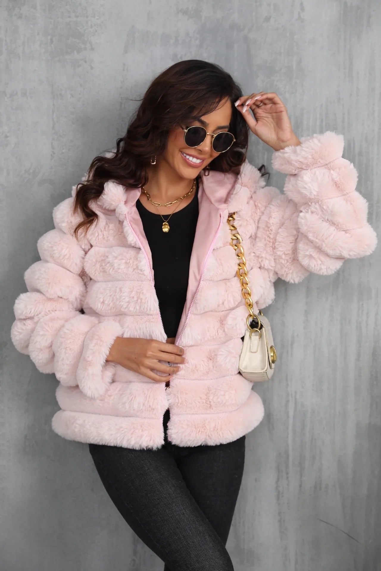 2026 Women’s Hooded Faux Fur Short Coat