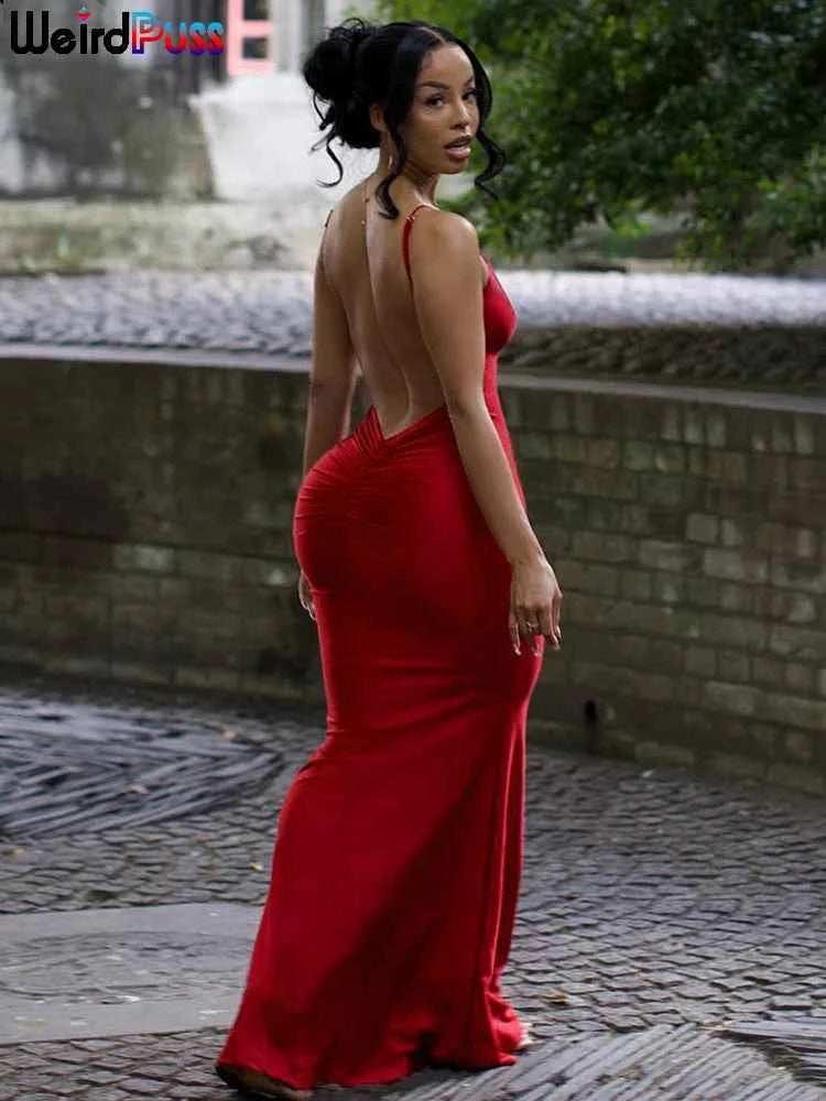 Weird Puss Backless Mermaid Maxi Dress