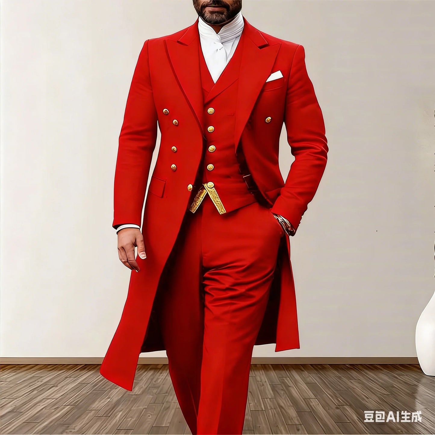 Men’s 3-Piece Royal Longline Suit (Blazer, Vest & Pants)