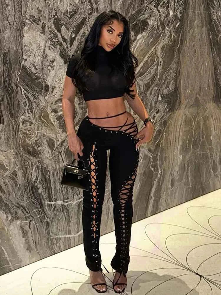 Halter Knit 2-Piece Set (Women’s Sleeveless Top & Hollow Detail Pants)
