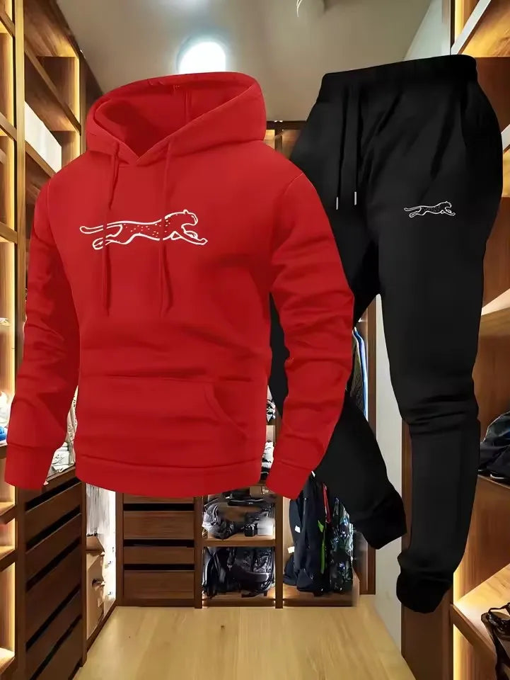 Conjunto de sudadera con capucha y pantalones deportivos para hombre – Ropa urbana informal de manga larga con estampado geométrico