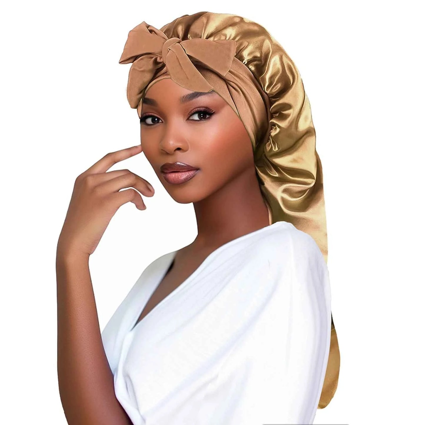 Women’s Bowknot Long Tail Braid Nightcap – Personalized Warmth Sleep Cap & Gift Idea