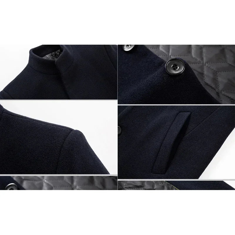 TFETTERS Marca Gabardina Moda Coreana Negocios Casual Cuello Levantado Chaquetas Largas para Hombre 2025 Cortavientos de Otoño Abrigos de Invierno