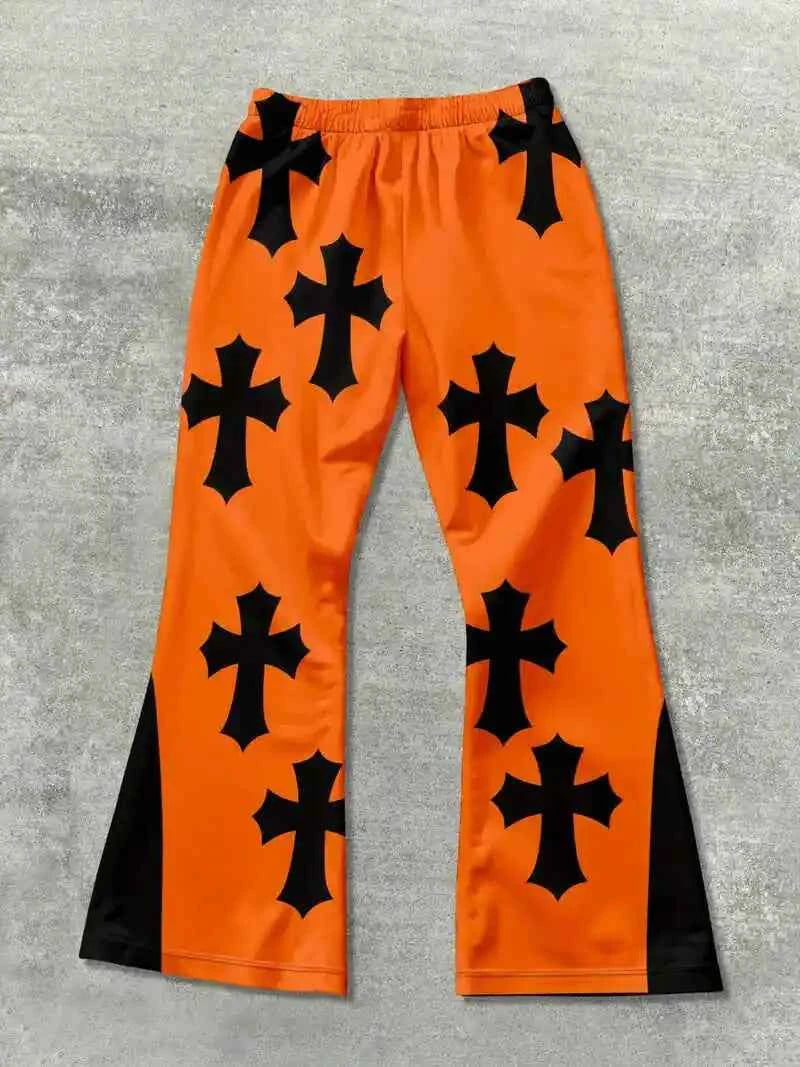 Men's Mixed Print Color Block Flare Sweatpants