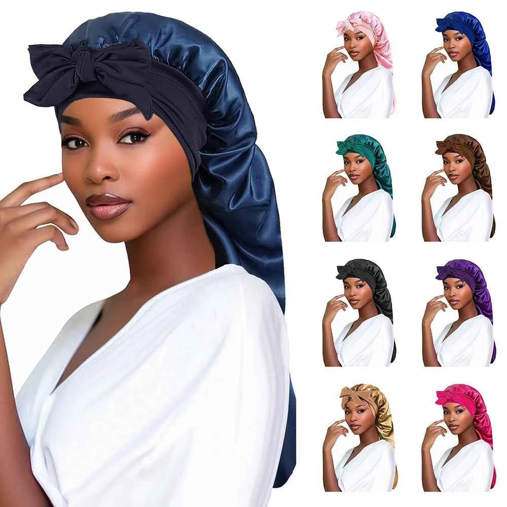 Women’s Bowknot Long Tail Braid Nightcap – Personalized Warmth Sleep Cap & Gift Idea