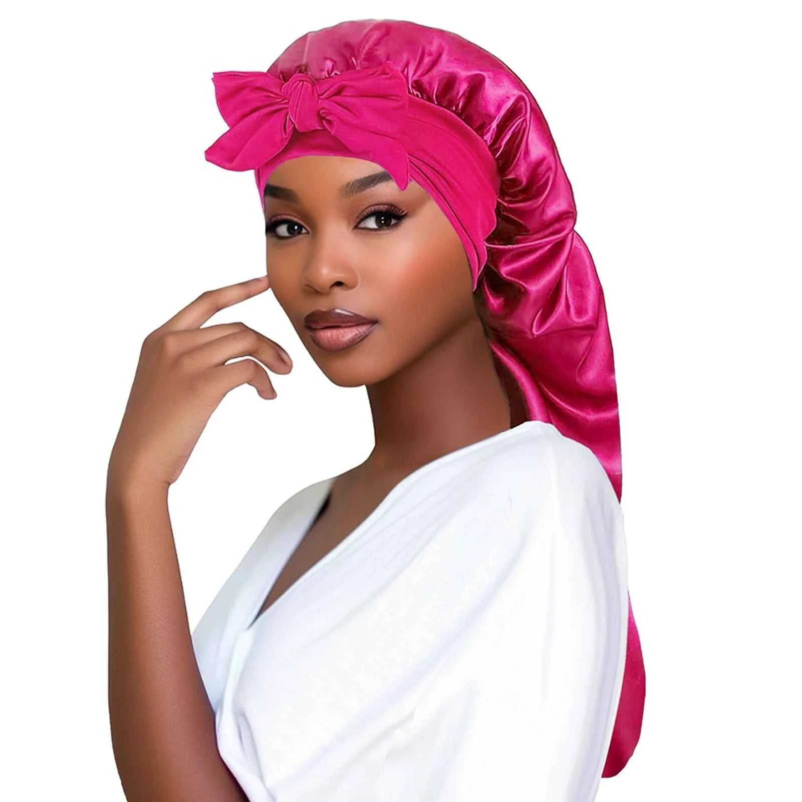 Women’s Bowknot Long Tail Braid Nightcap – Personalized Warmth Sleep Cap & Gift Idea