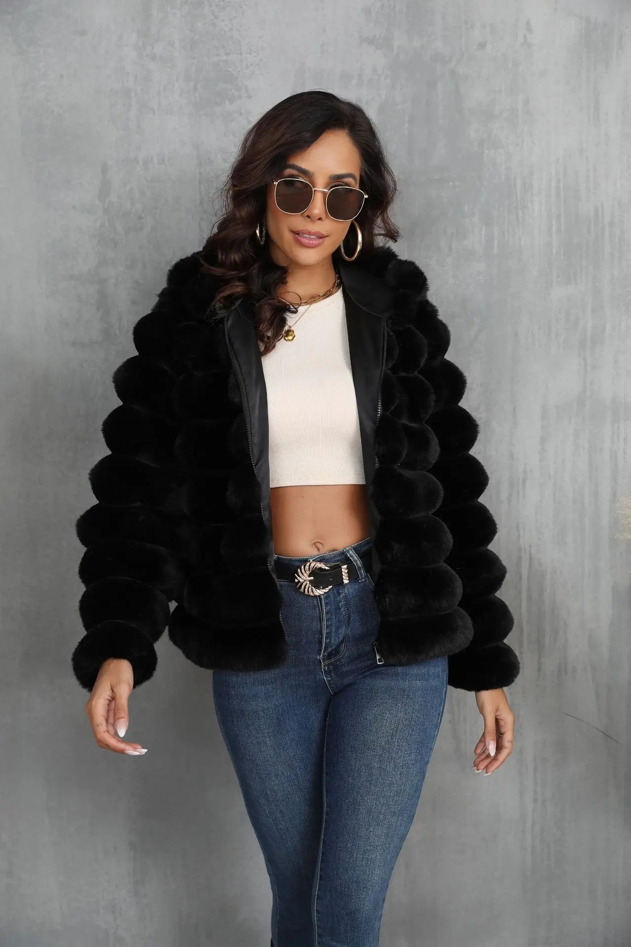 2026 Women’s Hooded Faux Fur Short Coat