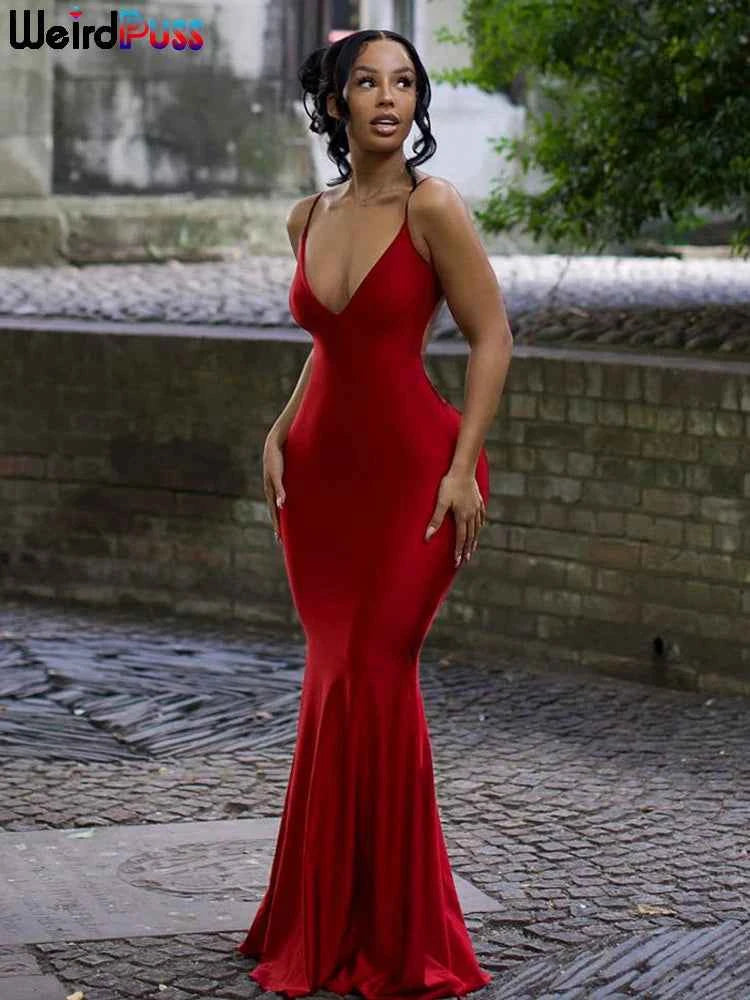Weird Puss Backless Mermaid Maxi Dress