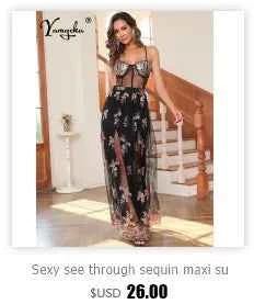 Sexy see through sequin summer dress women luxury mesh maxi birthday party dress elegant prom long evening dresses vestidos