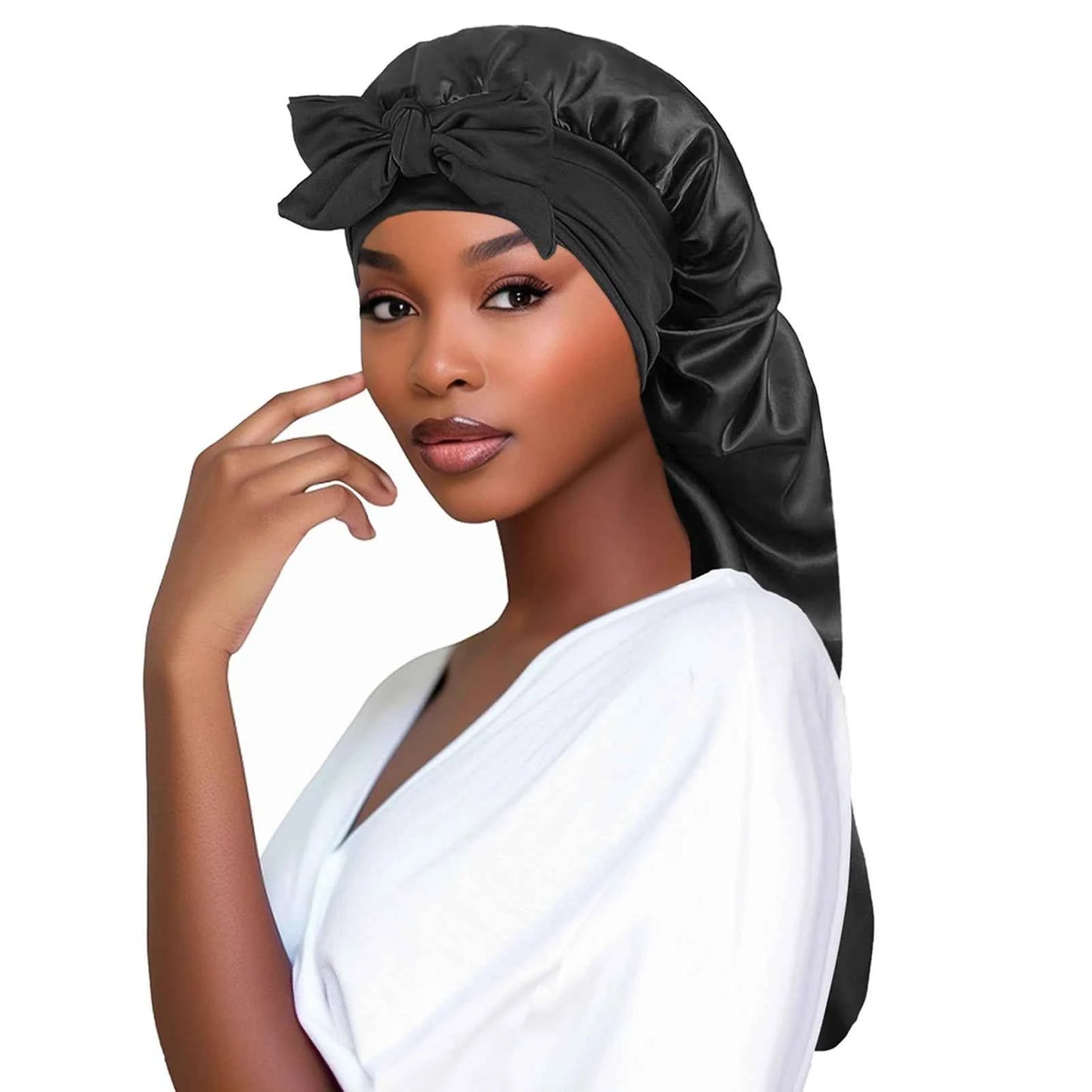 Women’s Bowknot Long Tail Braid Nightcap – Personalized Warmth Sleep Cap & Gift Idea
