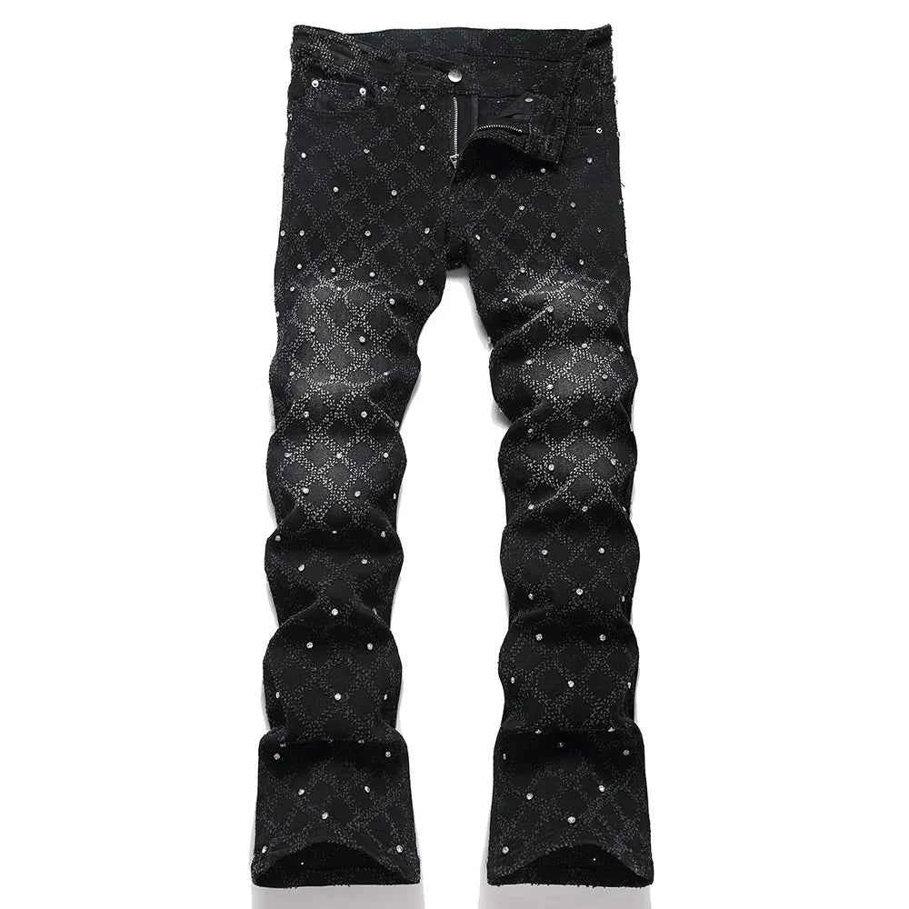 Men's Crystal Rhinestone Flare Leg Denim Jeans