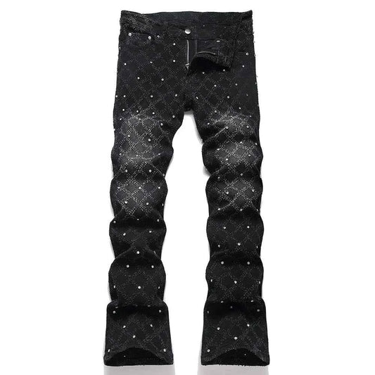 Men's Crystal Rhinestone Flare Leg Denim Jeans
