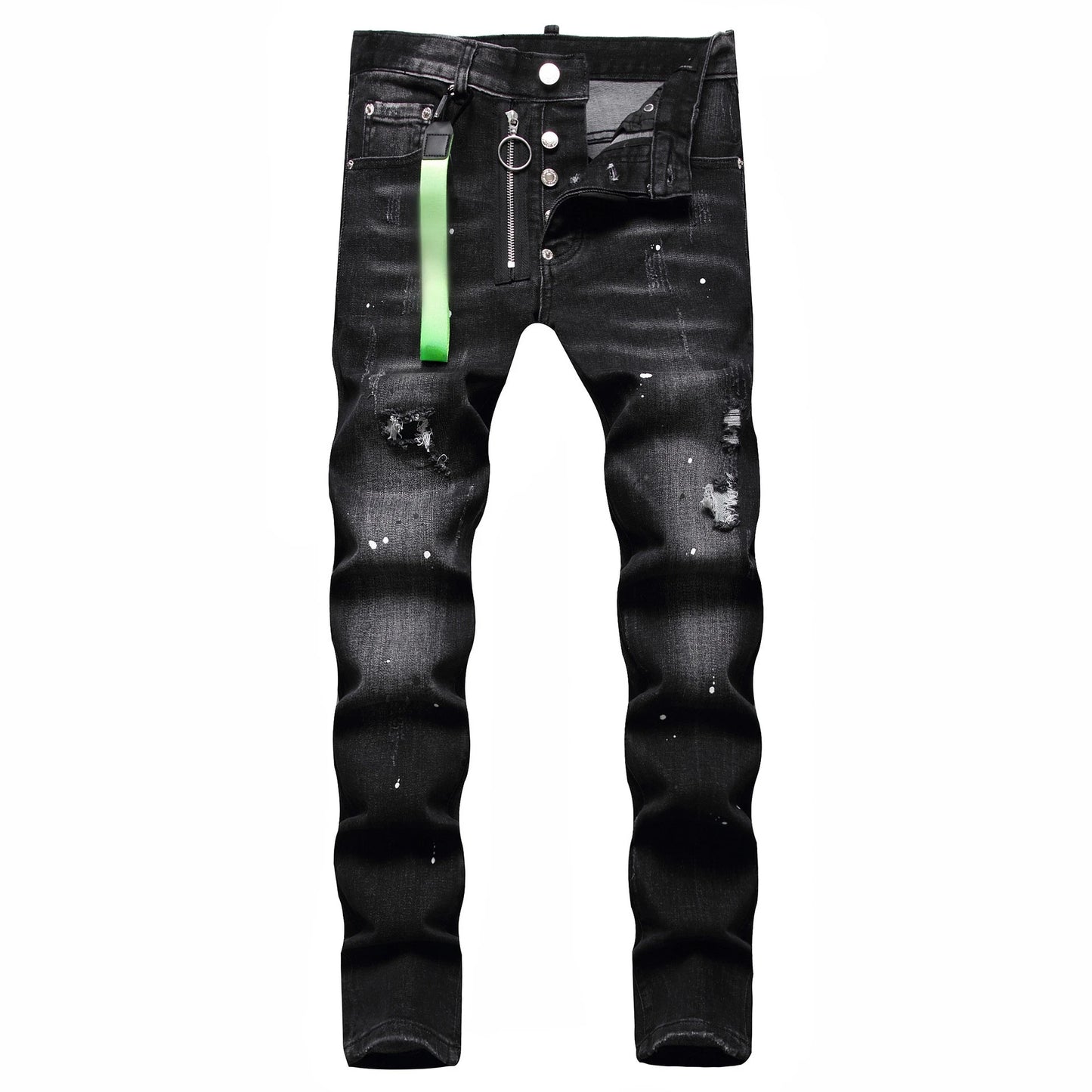 Pantalones vaqueros rotos negros para hombre, estilo italiano de calle, agujeros, pantalones de mezclilla de alta calidad para hombre, corte ajustado, talla 38