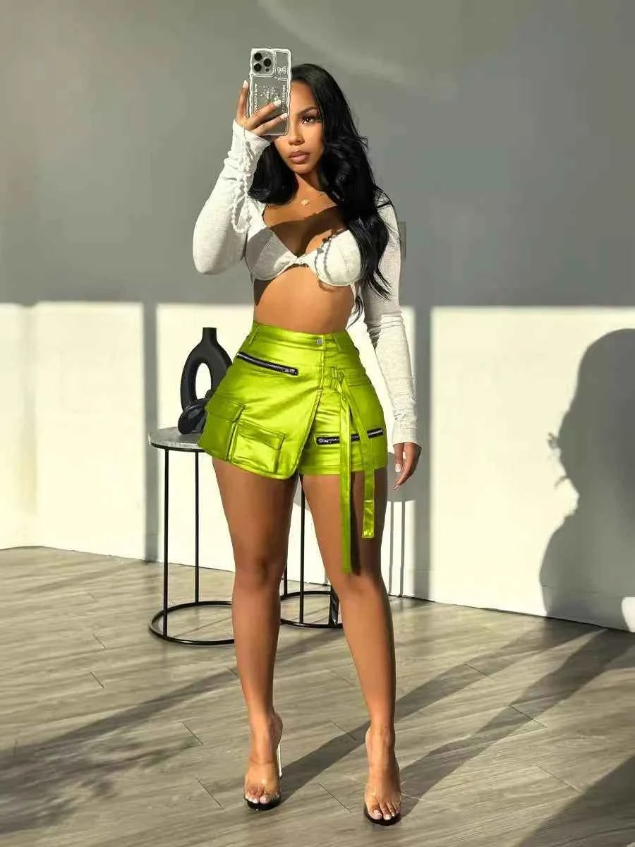 DCDG Luxe Street Cargo Shorts (Women’s High-Waist PU Leather Shorts)