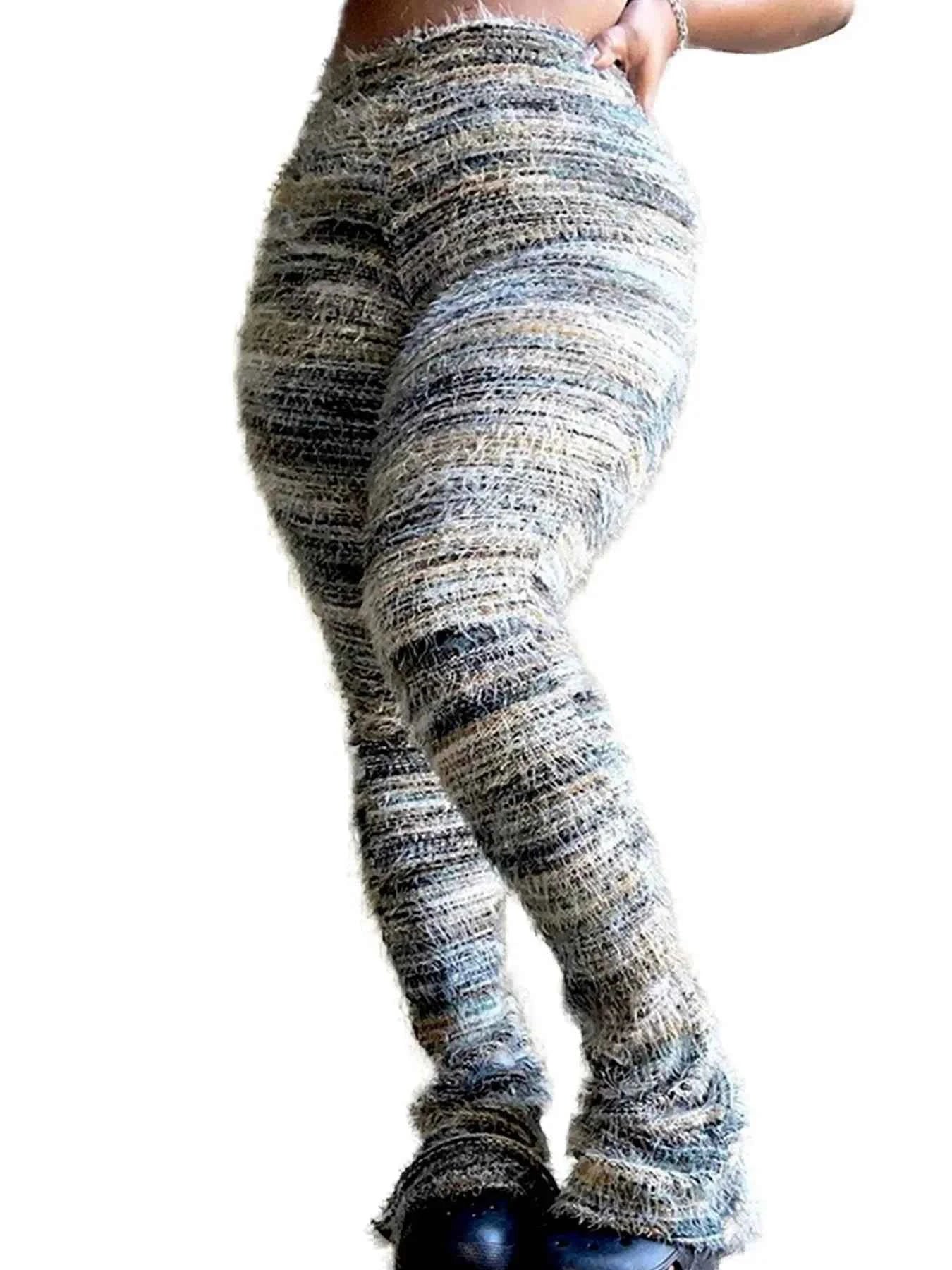 DCDG Plush Flare Leggings (Women’s Patchwork Stripe Stretch Leggings)