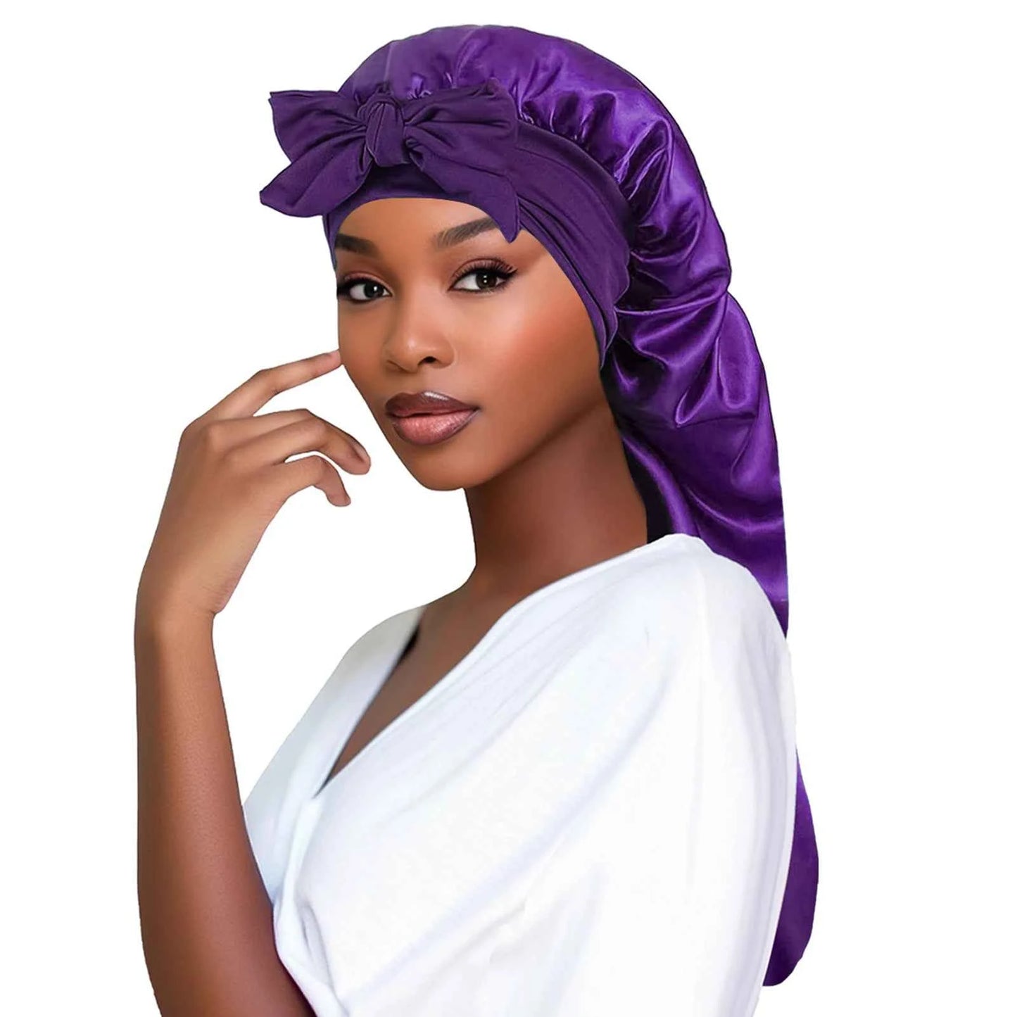 Women’s Bowknot Long Tail Braid Nightcap – Personalized Warmth Sleep Cap & Gift Idea
