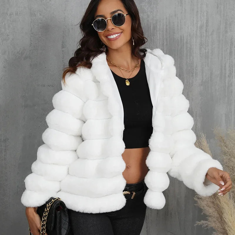 2026 Women’s Hooded Faux Fur Short Coat