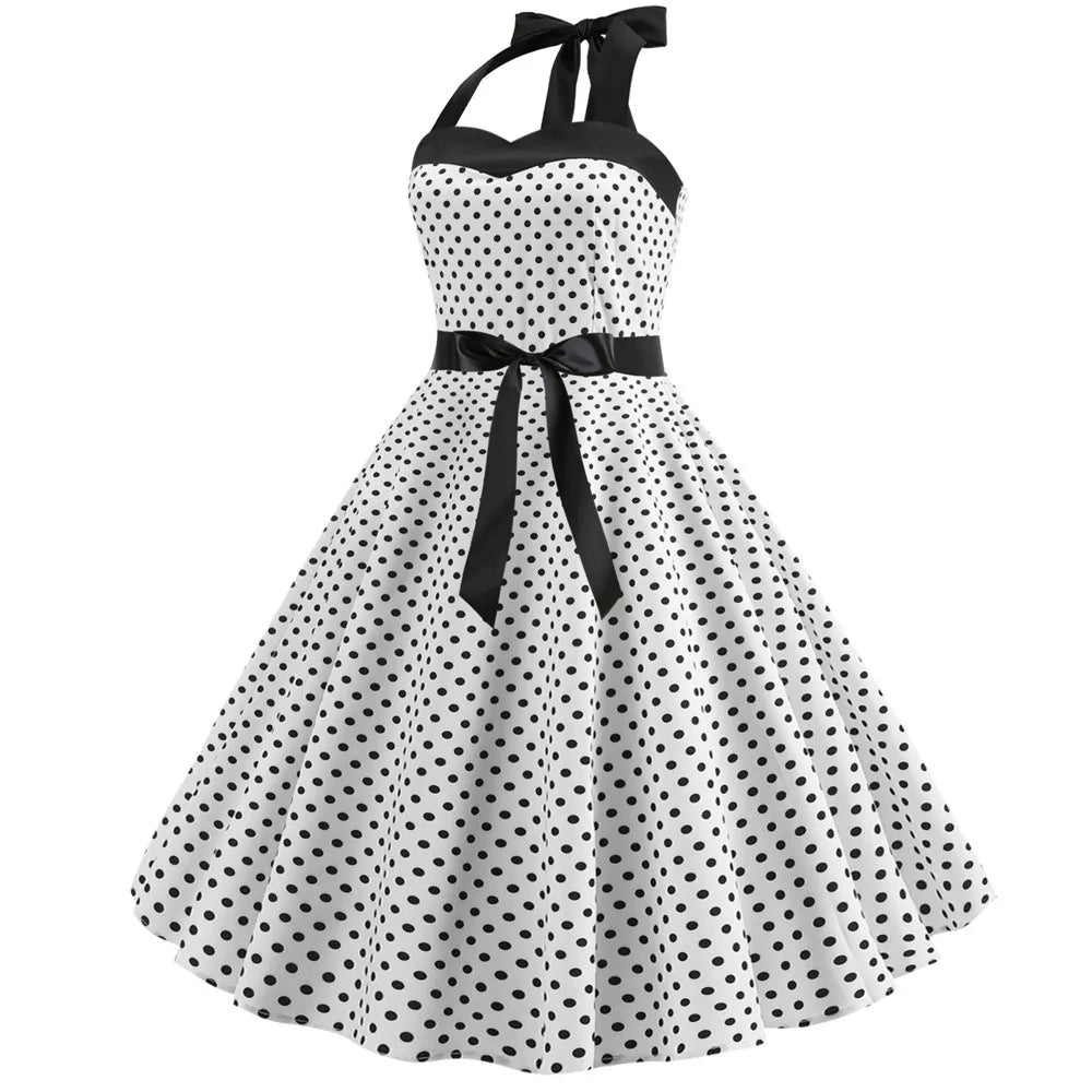 Vestido acampanado vintage de lunares