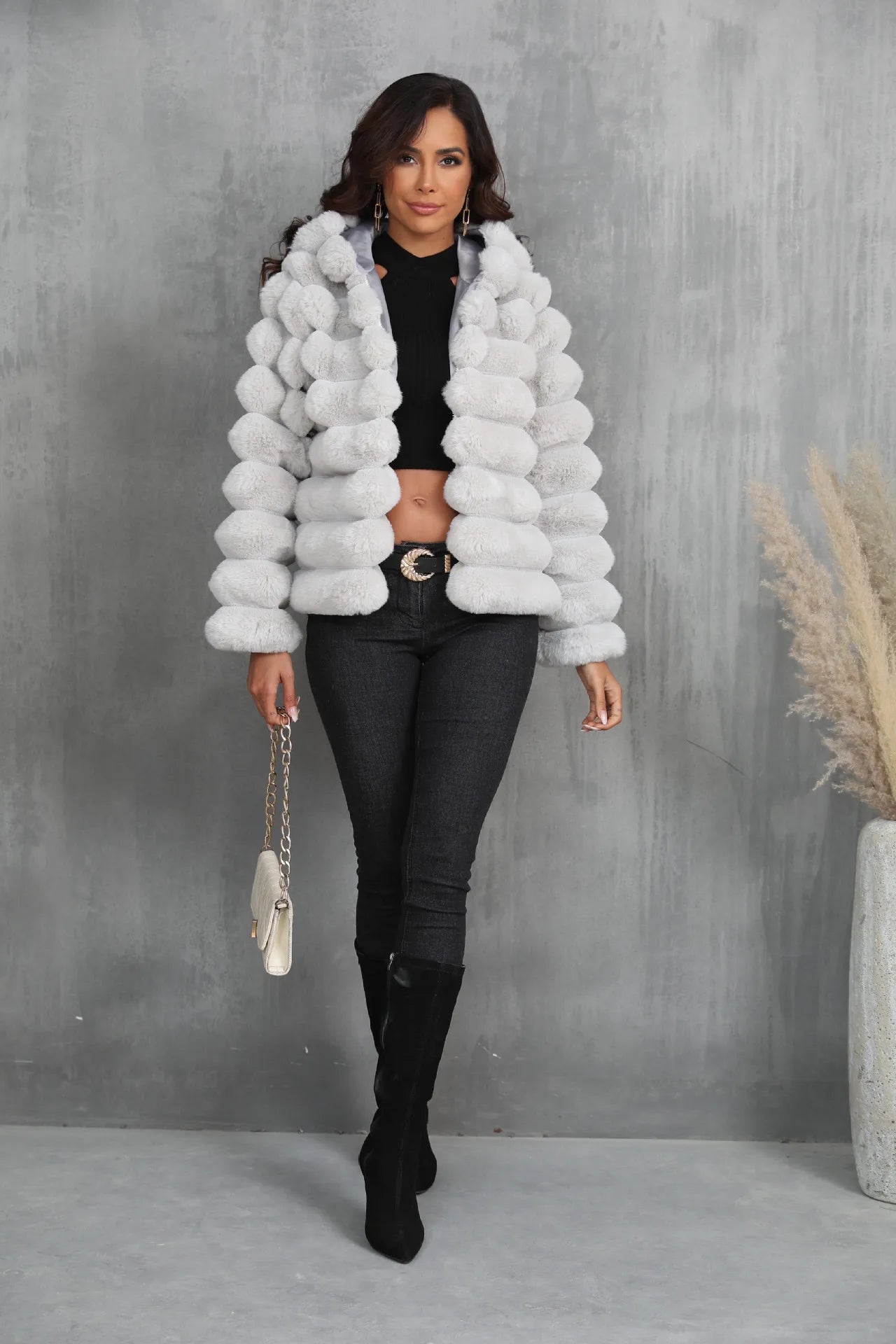 2026 Women’s Hooded Faux Fur Short Coat