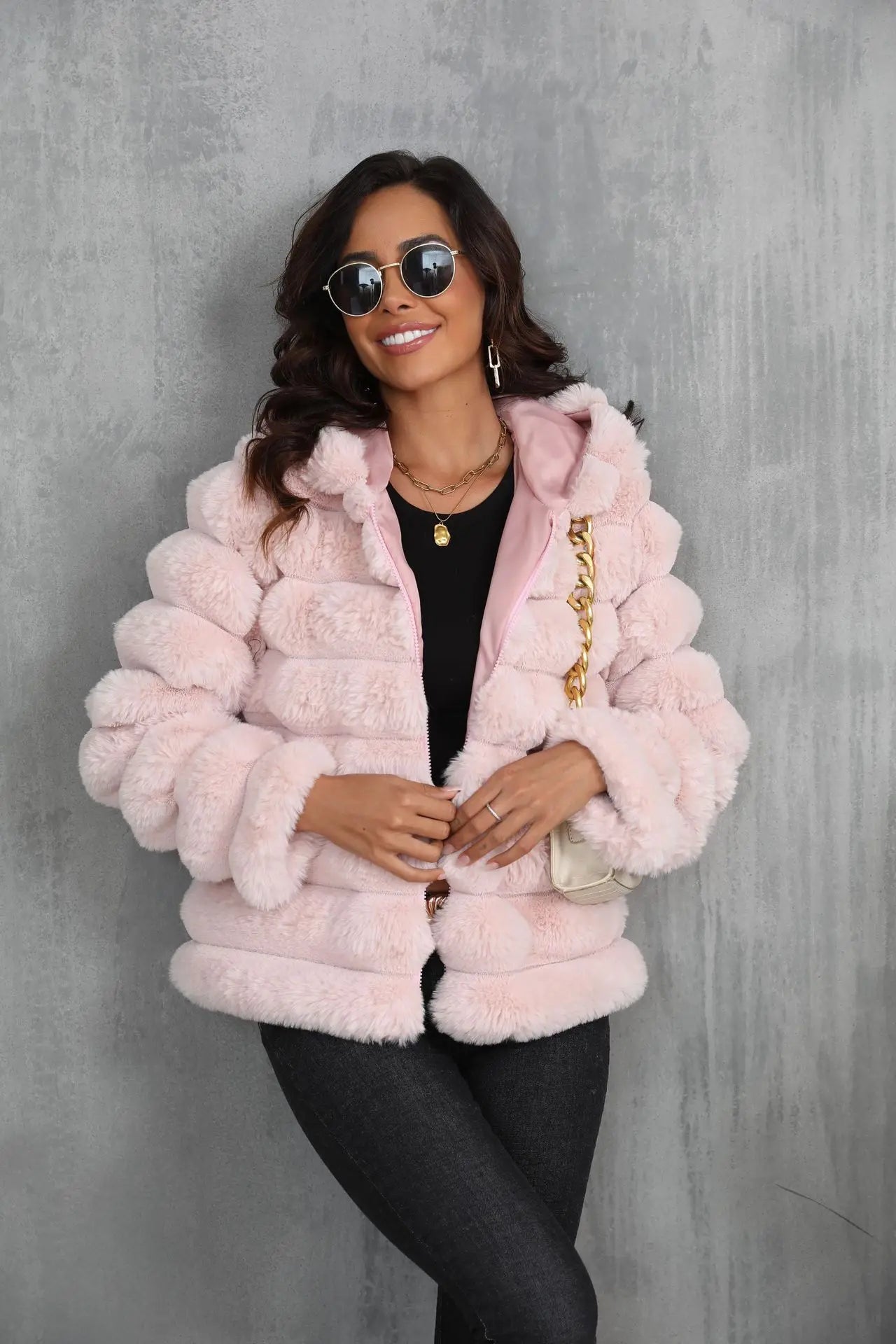 2026 Women’s Hooded Faux Fur Short Coat