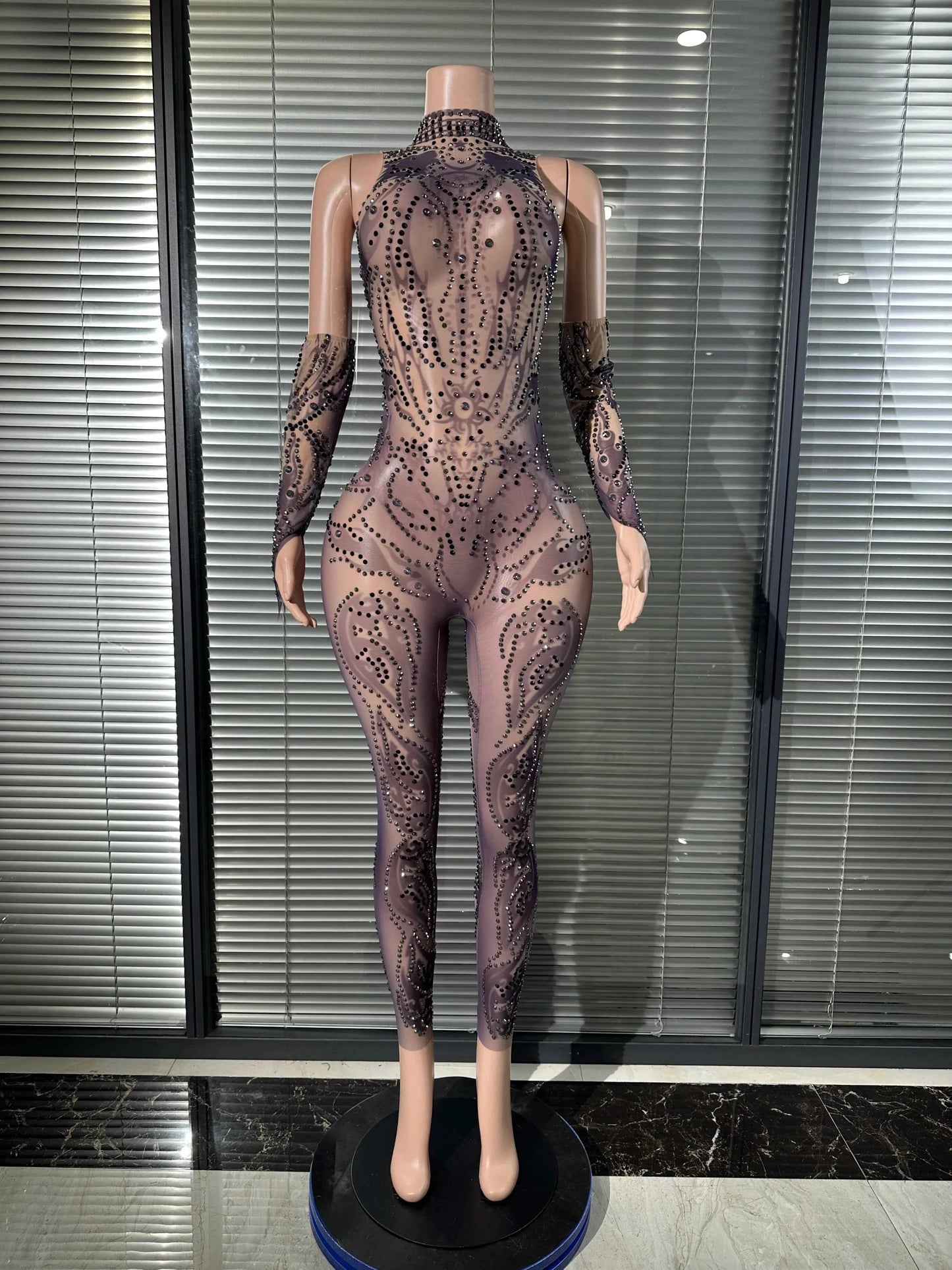 Diamond Noir Sheer Mesh Jumpsuit