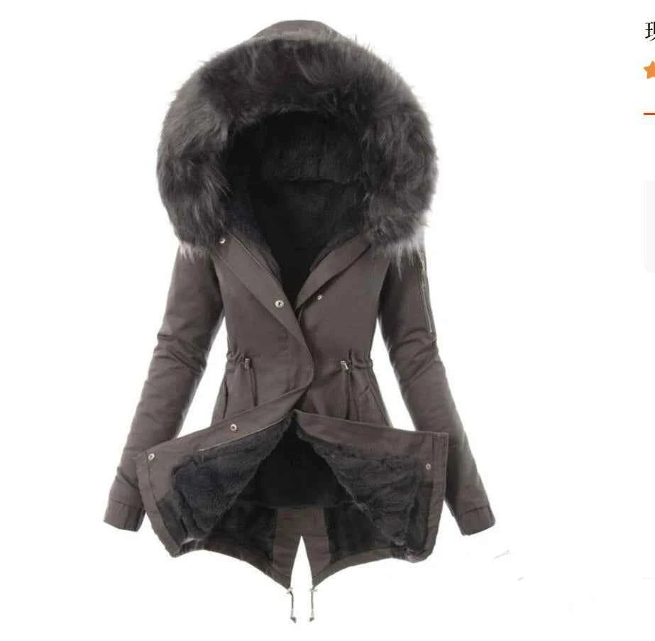 Women’s Slim Fit Hooded Fur Collar Jacket – Winter Office Style (8 Colors)