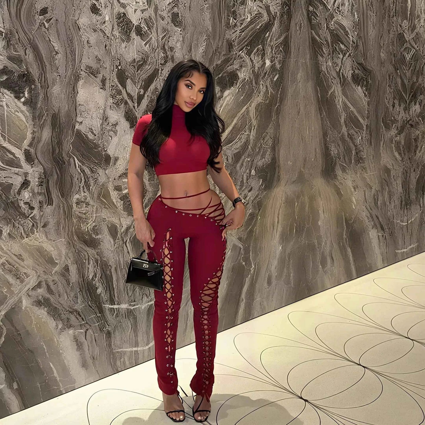 Halter Knit 2-Piece Set (Women’s Sleeveless Top & Hollow Detail Pants)