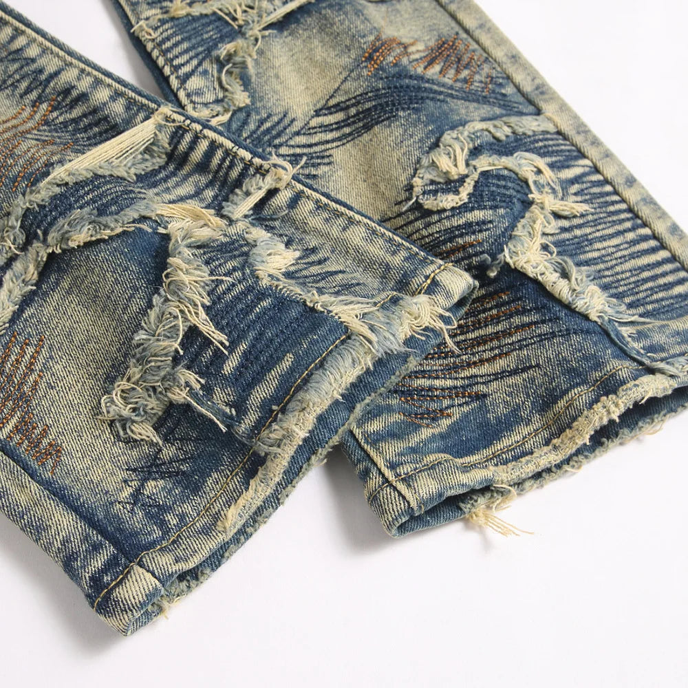 Vaqueros de hombre ajustados con pernera acampanada y retazos – Denim elástico estilo urbano