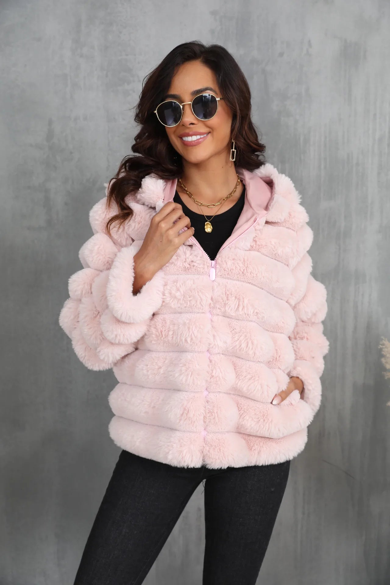 2026 Women’s Hooded Faux Fur Short Coat