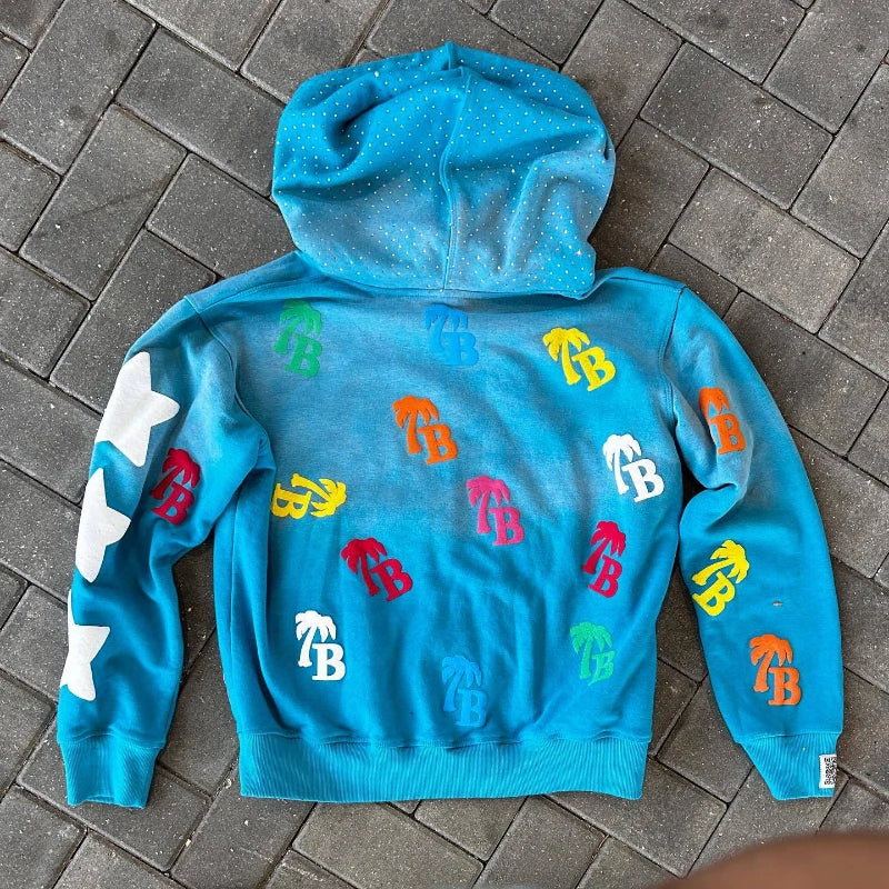 Sudadera con capucha y cremallera con diseño de letras | Chaqueta casual oversize retro unisex