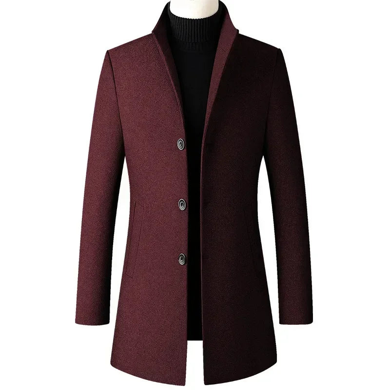 TFETTERS Marca Gabardina Moda Coreana Negocios Casual Cuello Levantado Chaquetas Largas para Hombre 2025 Cortavientos de Otoño Abrigos de Invierno