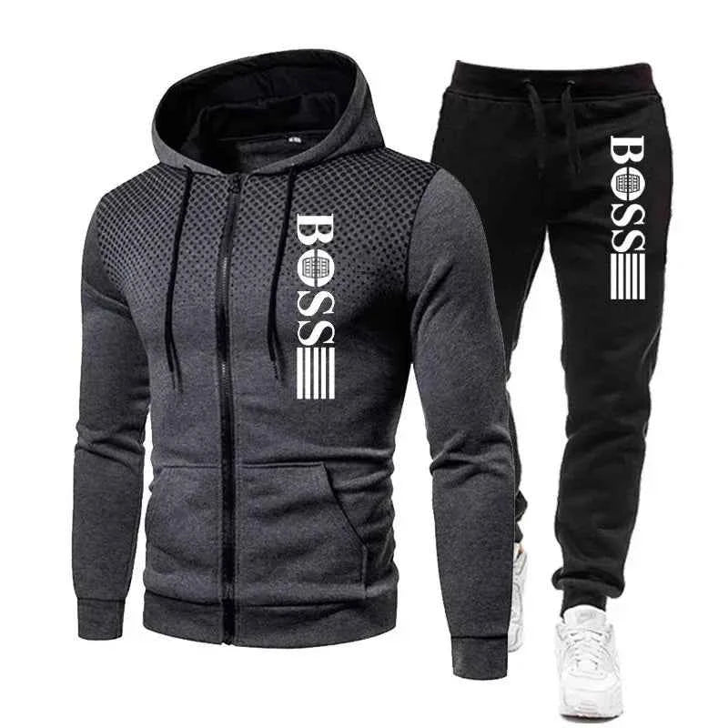 Men’s Zippered Hoodie & Casual Pants Set – Autumn/Winter Fitness & Street Style