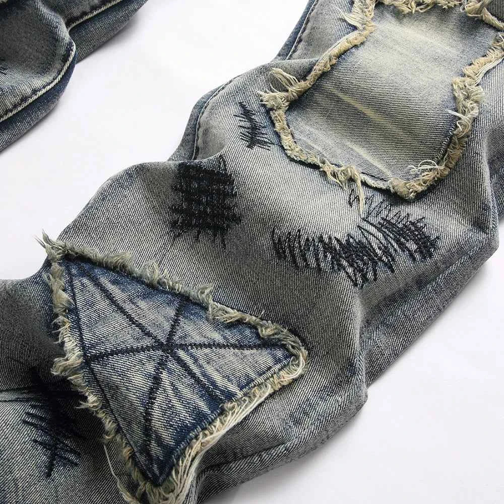 Men’s Patchwork Flare Jeans – Street Bootcut Denim