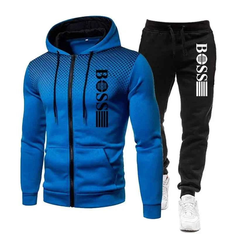 Men’s Zippered Hoodie & Casual Pants Set – Autumn/Winter Fitness & Street Style