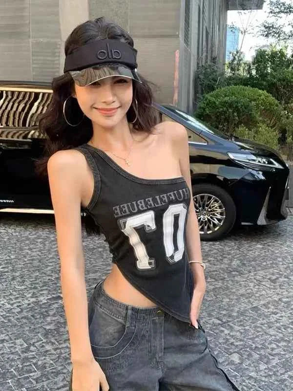 TPC SlantMuse Y2K Camisole™ – Off-Shoulder Letter Print Edition