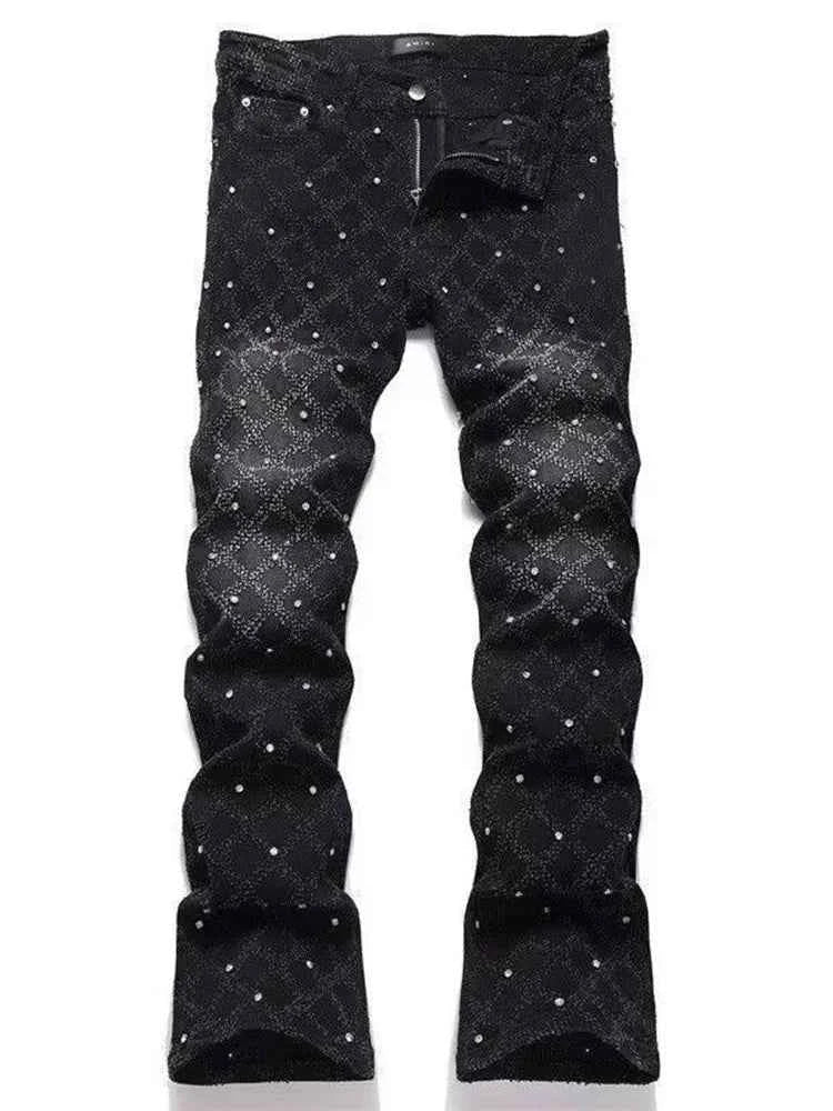 Men’s Printed Stretch Denim Jeans – Tapered Street Fit