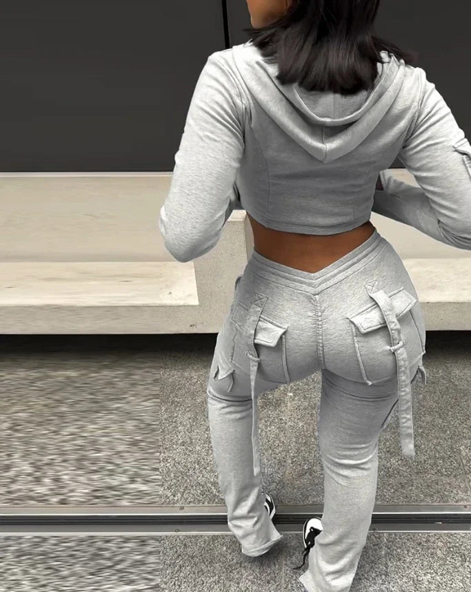 Crop Hoodie & Ruched Sweatpants Set (Women’s 2-Piece Lounge Set)