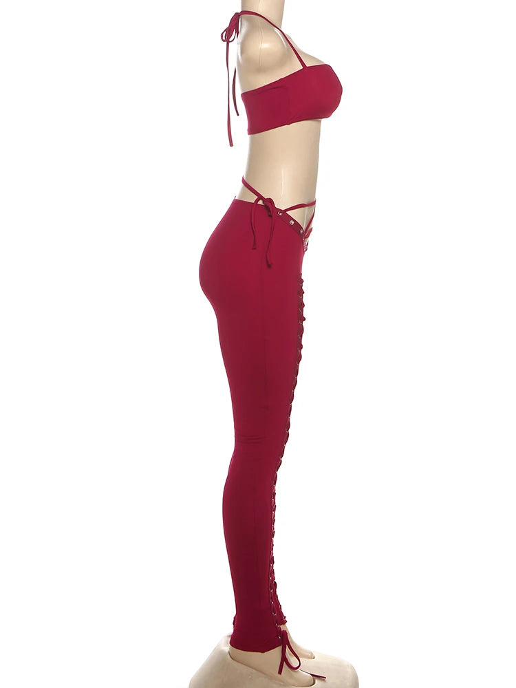 Midnight Allure Hollow-Out Pant Set