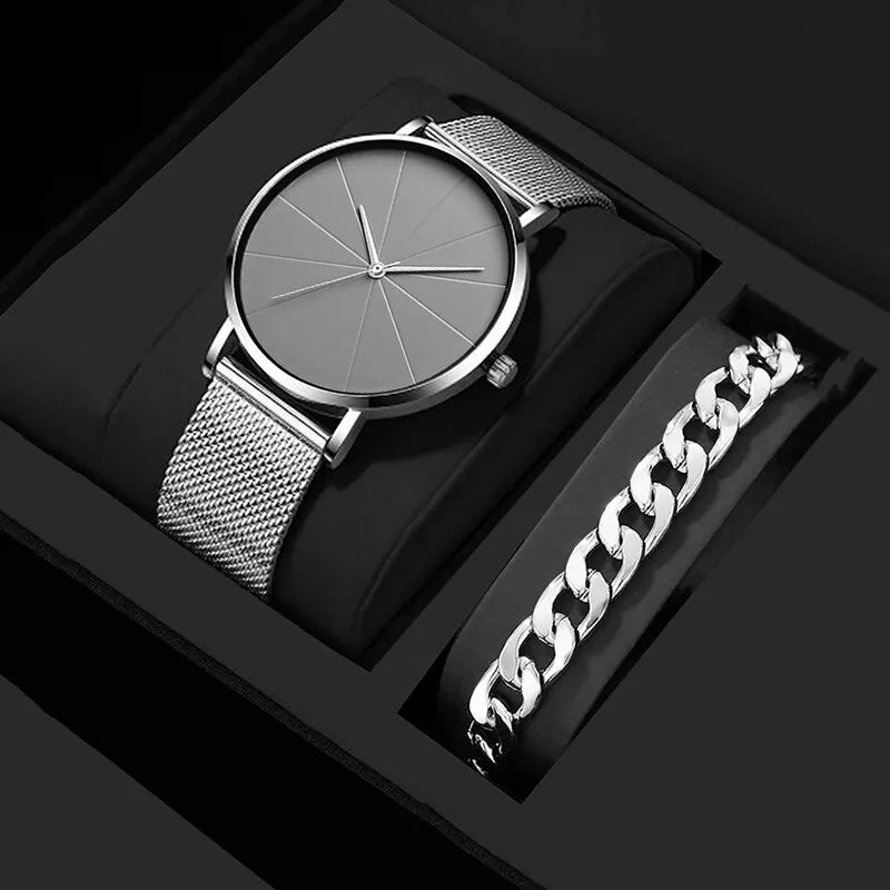 Reloj de Pulsera de Cuarzo para Hombre | Reloj de Negocios con Brazalete de Malla Plateada